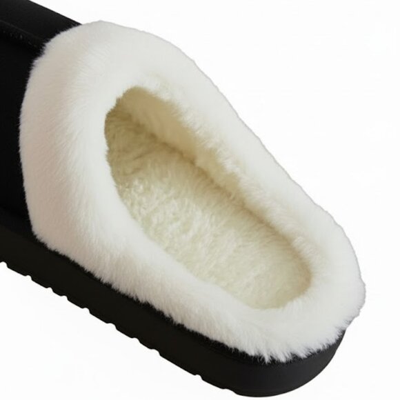 Men's Faux Fur Lined Slip-On SlippersCozy Warm Winter House Shoes~BLACK - Picture 4 of 6